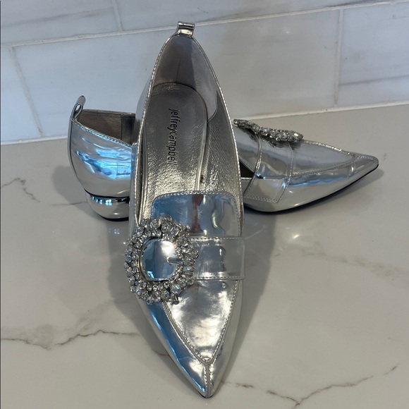 Jeffrey Campbell Viona Crystal Embellished Silver Pointed Toe Loafers size 7.5 - Picture 11 of 13